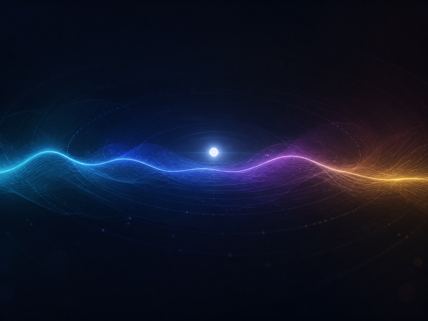 A calm cyan, blue, violet and amber spectral ribbon representing sound character